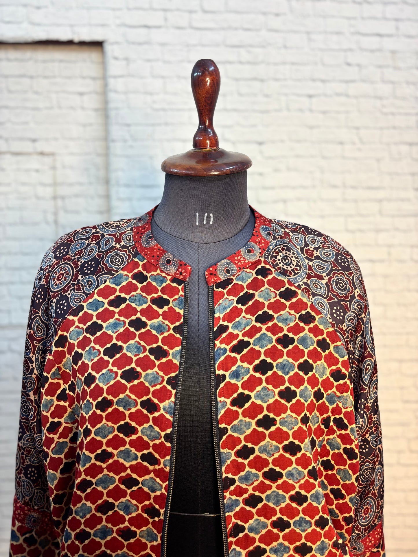 Red Black Modal Silk Ajrakh Unisex Bomber Jacket