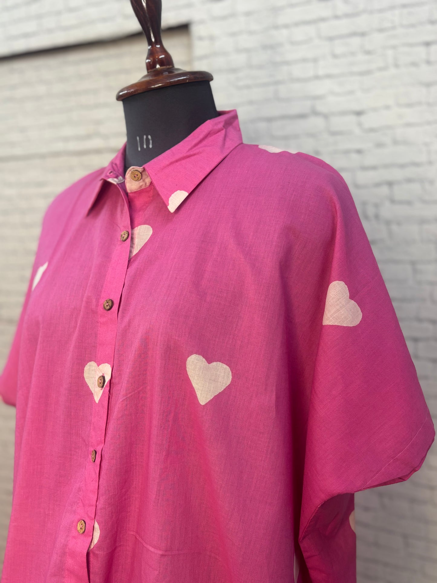 Pink Hearts Cotton High Low Shirt Kaftan