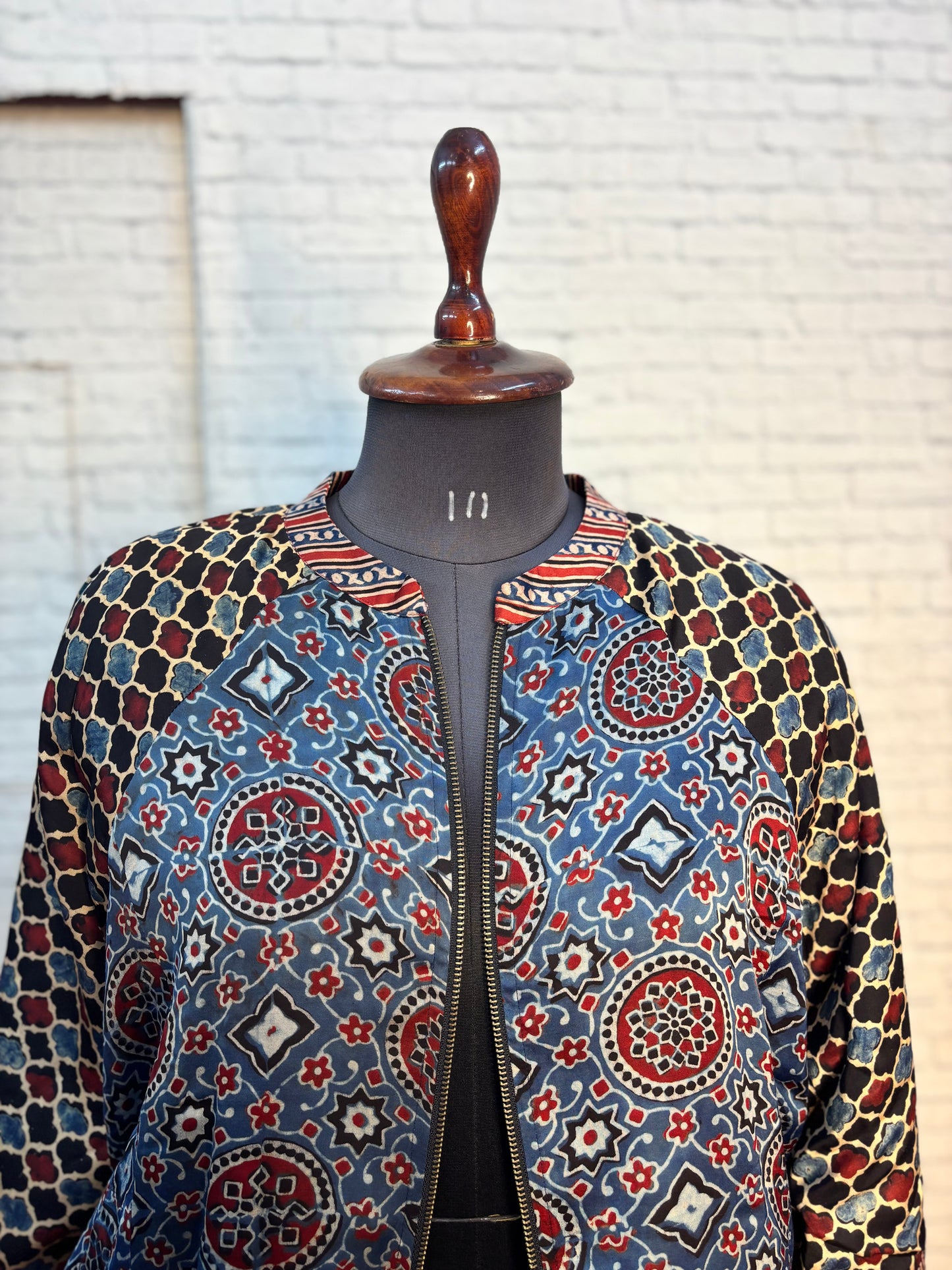 Indigo Black Modal Silk Ajrakh Unisex Bomber Jacket