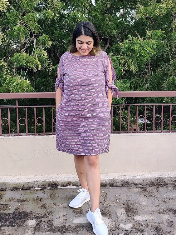 Lavender Shift Dress with Knot Sleeves