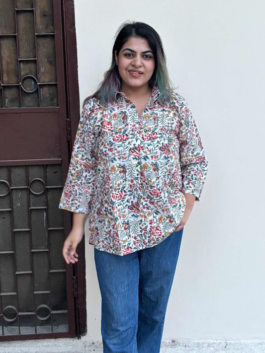 Vasanti A Line Hand Block Printed Relaxed Fit Collar Top