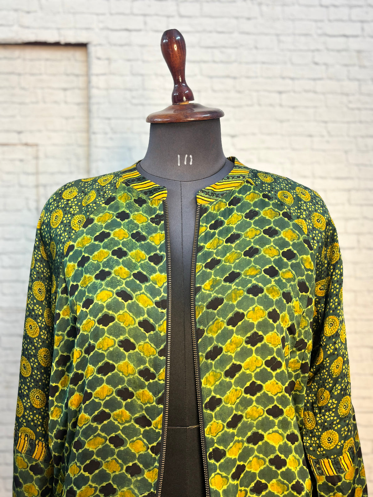 Green Modal Silk Ajrakh Unisex Bomber Jacket