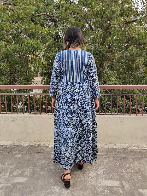 Fiza Hand Block Printed A Line Maxi Patch Dress