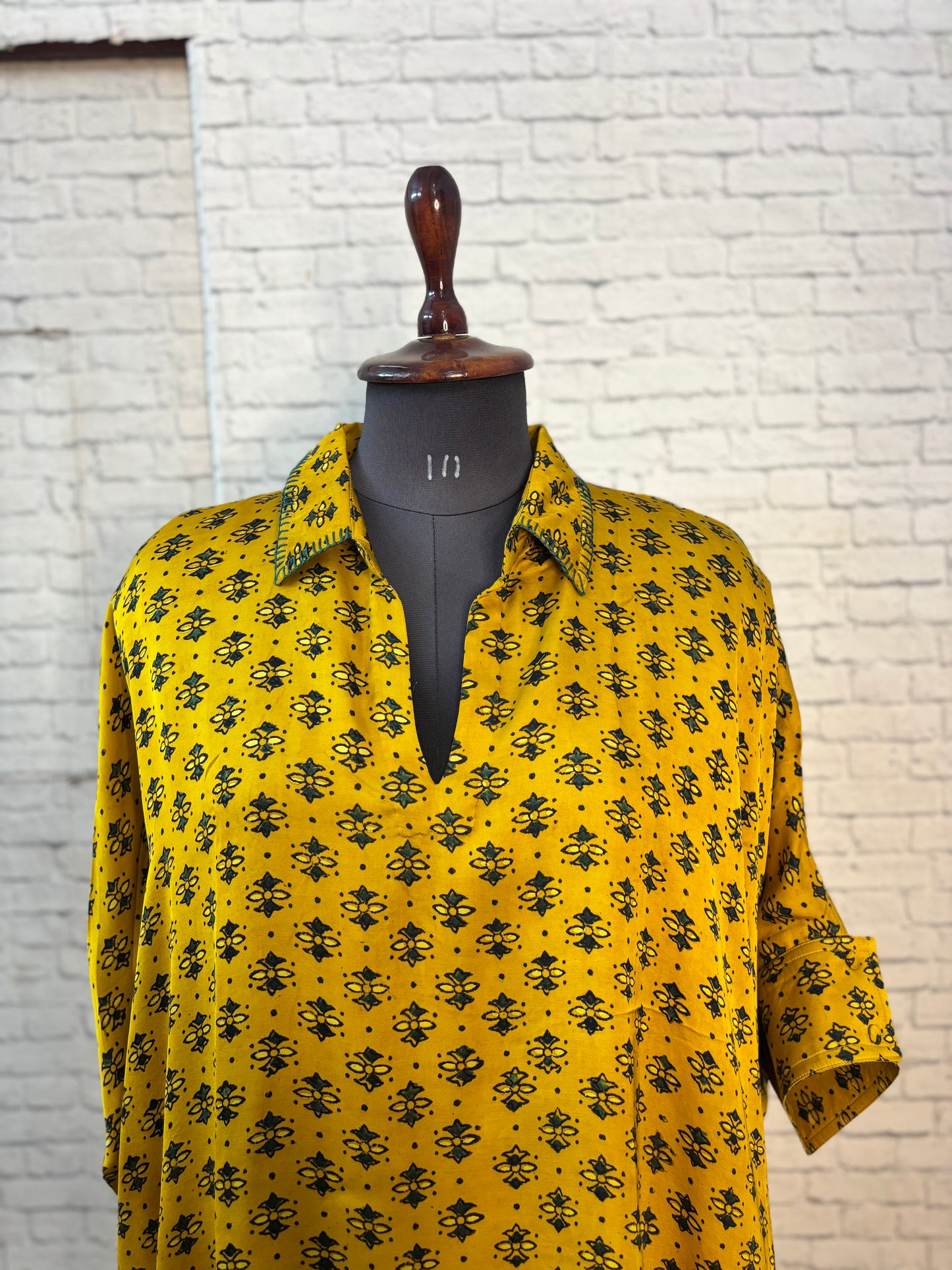 Yellow Modal Silk Ajrakh Kaftan Top