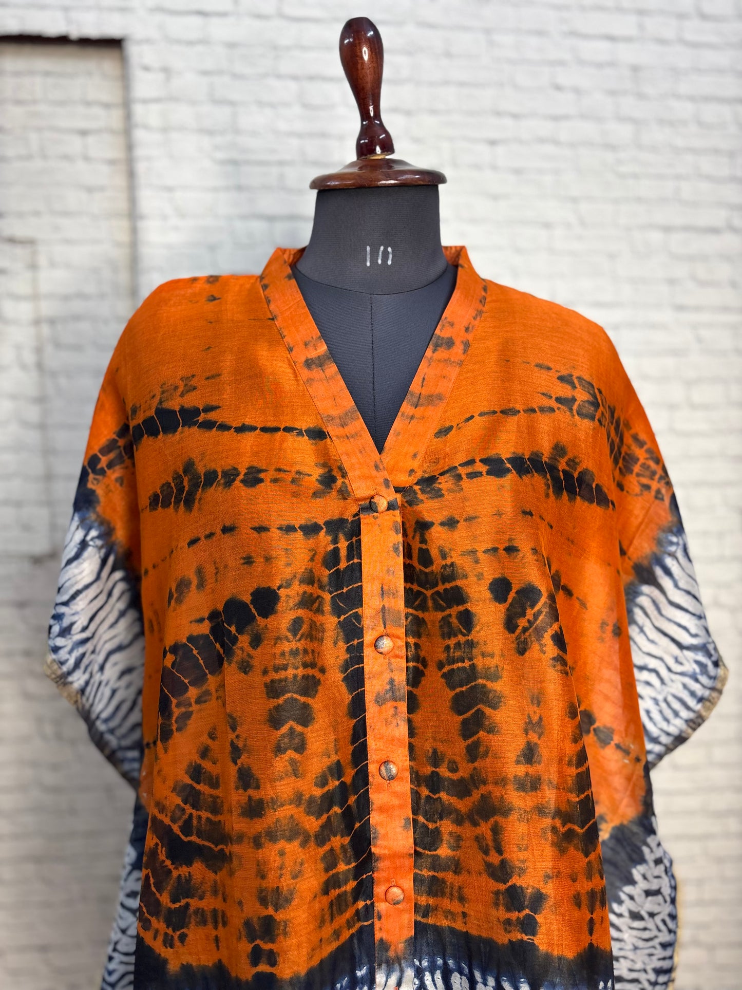 Orange Blue Shibori Chanderi Shirt Kaftan with Sequin Detailing