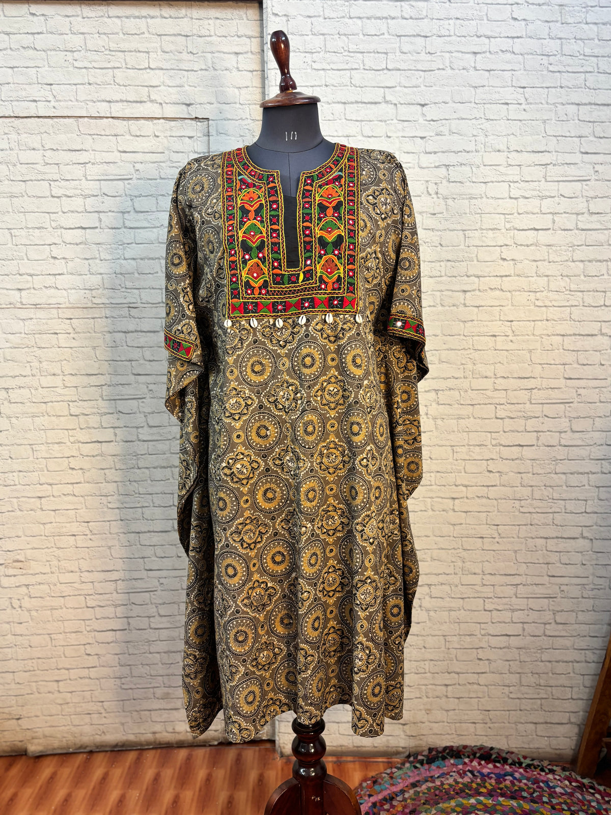 Kashish Ajrakh Hand Embroidered Patch Kaftan