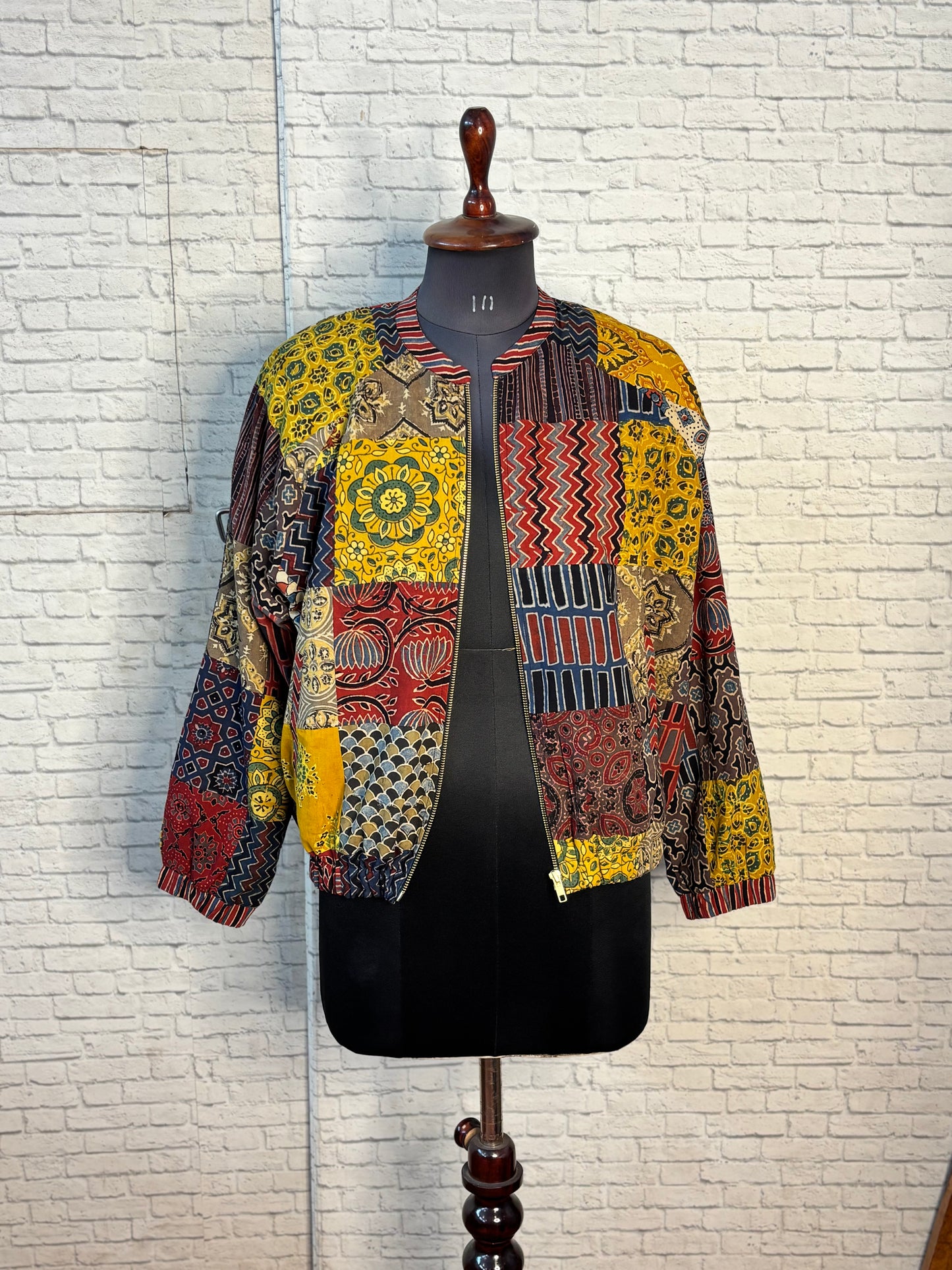 Ajrakh Hand Block Printed Patch Work Unisex Bomber Jacket
