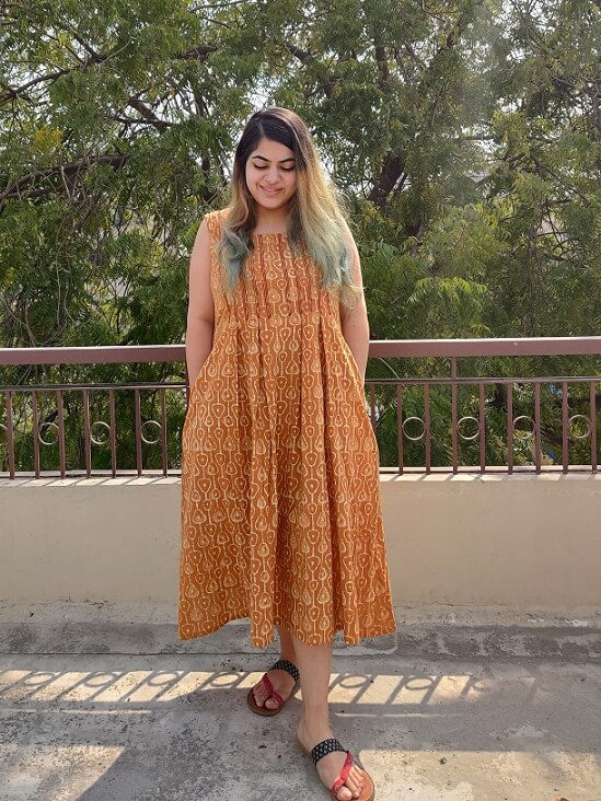 Sunset Hand Block Printed Sleeveless Dress