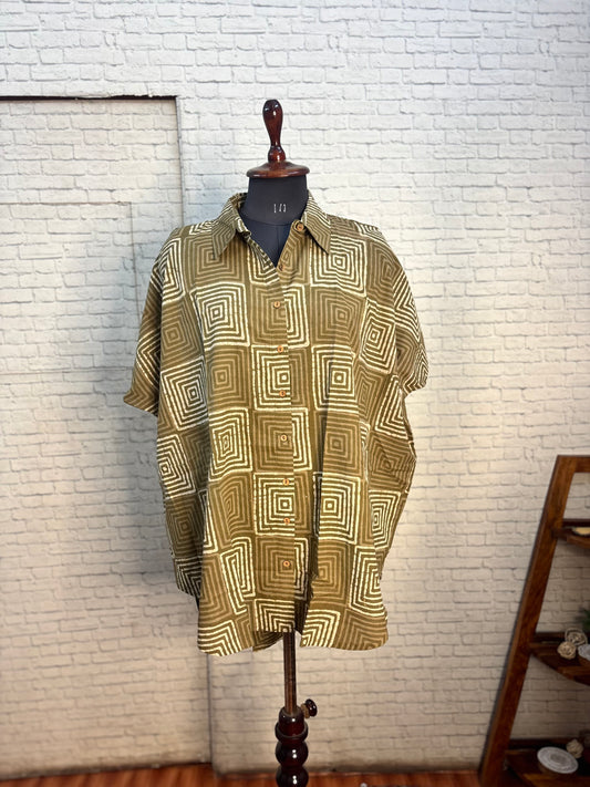 Olive Maze Cotton High Low Shirt Kaftan