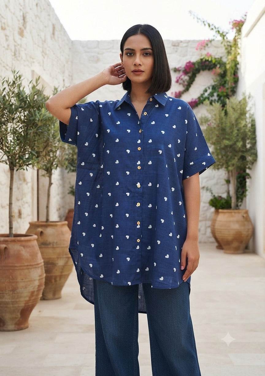 Indigo Hearts Cotton High Low Shirt Kaftan