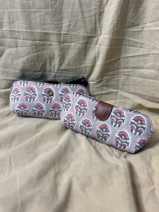 Brown Pink Hand Block Print Eyewear Case