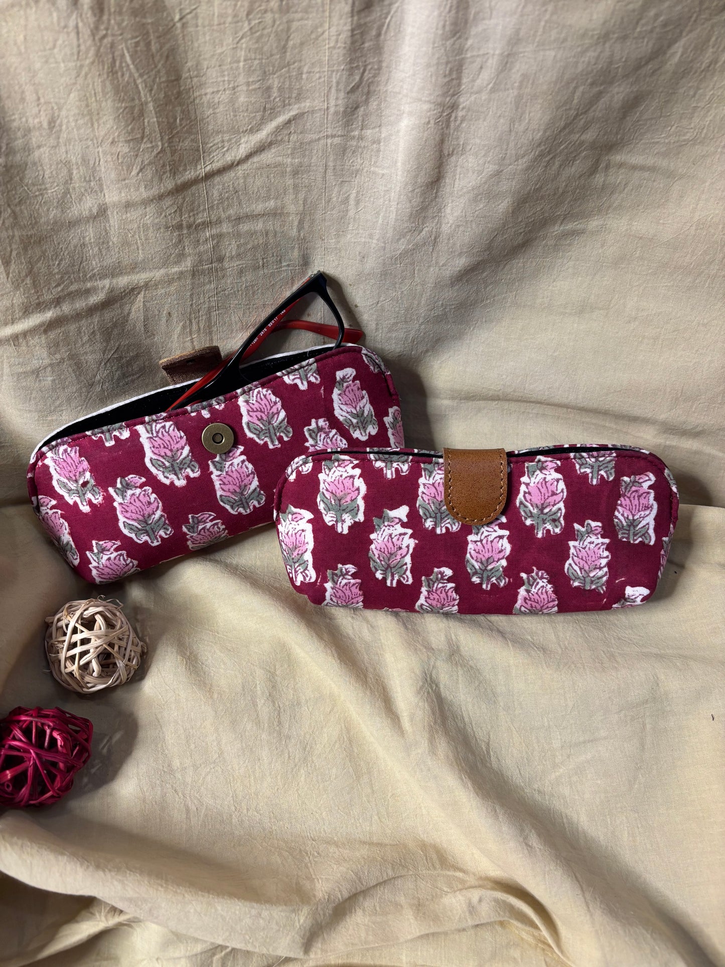 Red Hand Block Print Eyewear Case