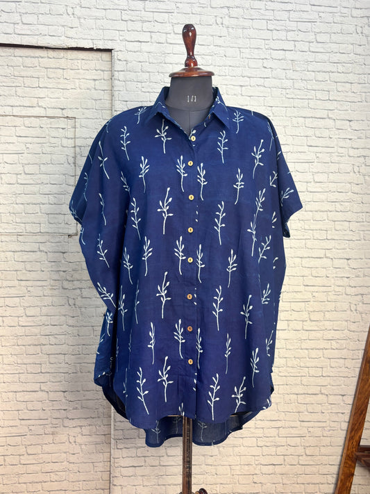 Indigo Twig Cotton High Low Shirt Kaftan