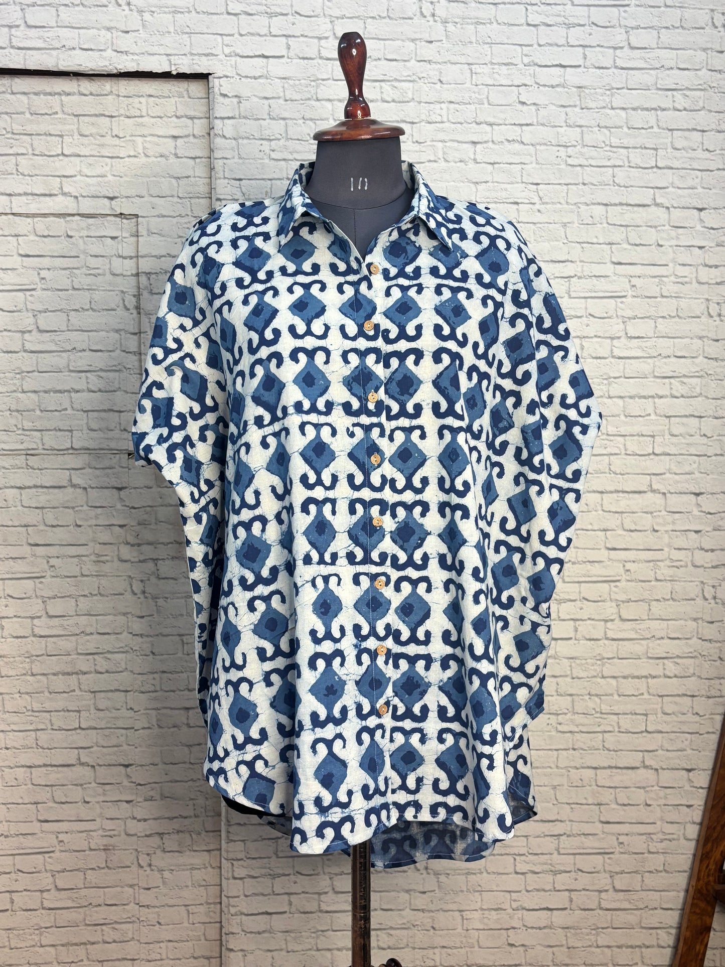 Indigo Diamond Cotton High Low Shirt Kaftan