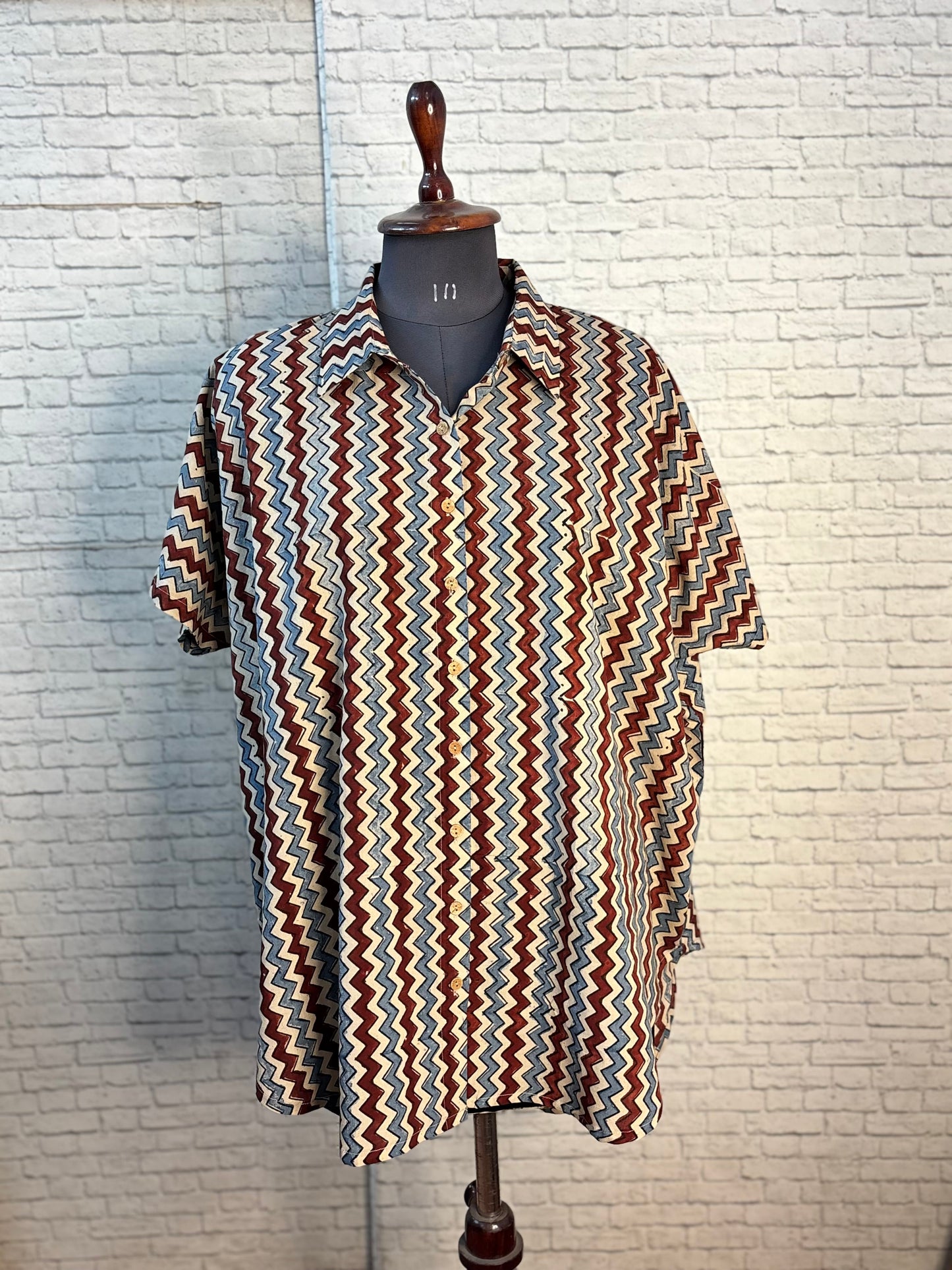 White Zig Zag Ajrakh Cotton High Low Shirt Kaftan