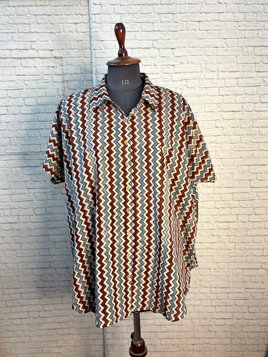 White Zig Zag Ajrakh Cotton High Low Shirt Kaftan