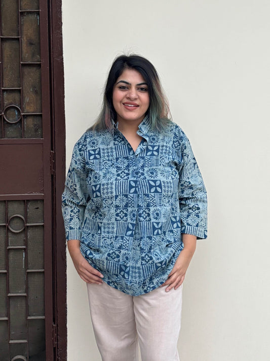 Indigo Tiles A Line Relaxed Fit Collar Top