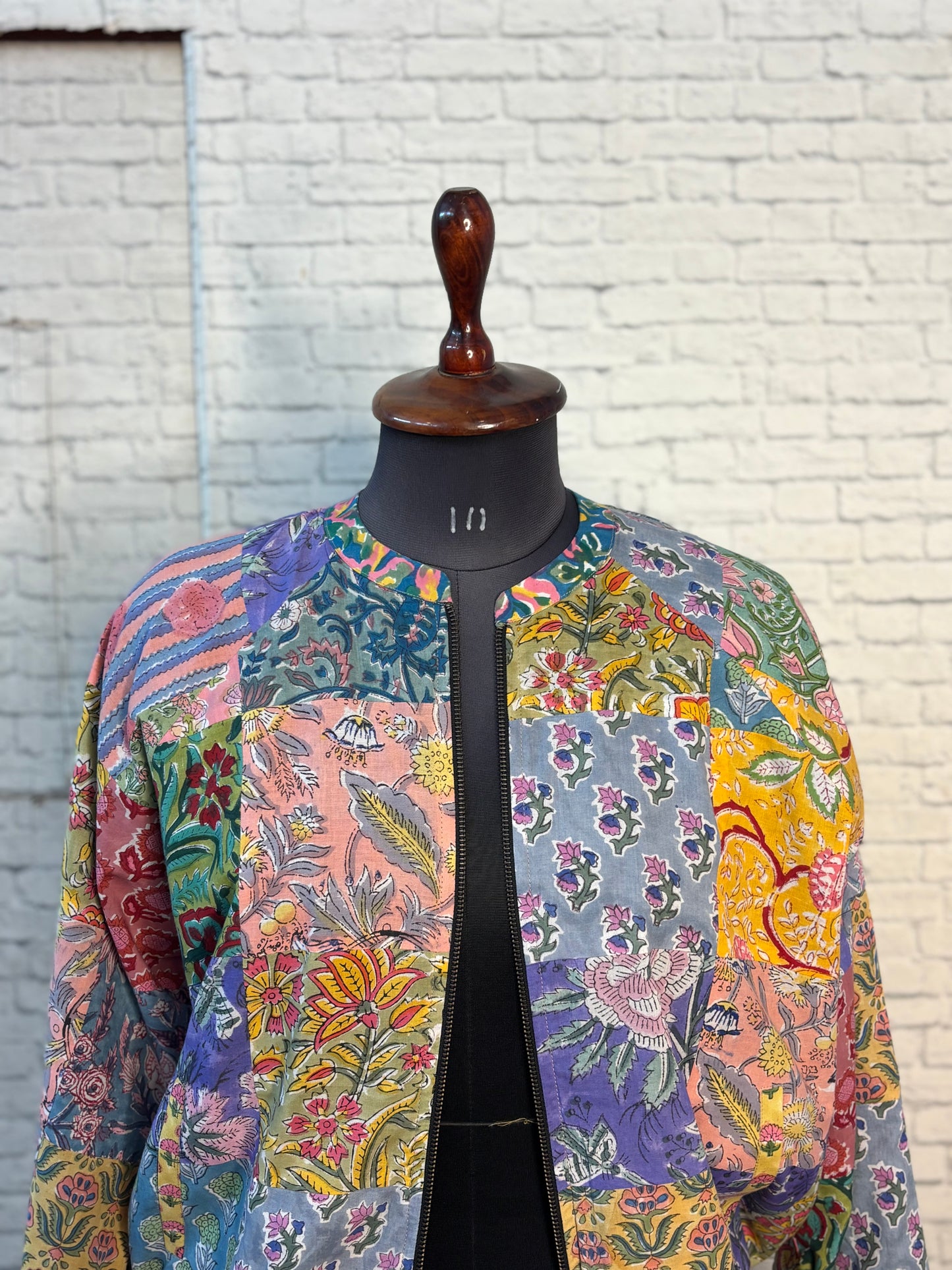Hand Block Printed Patch Work Unisex Bomber Jacket