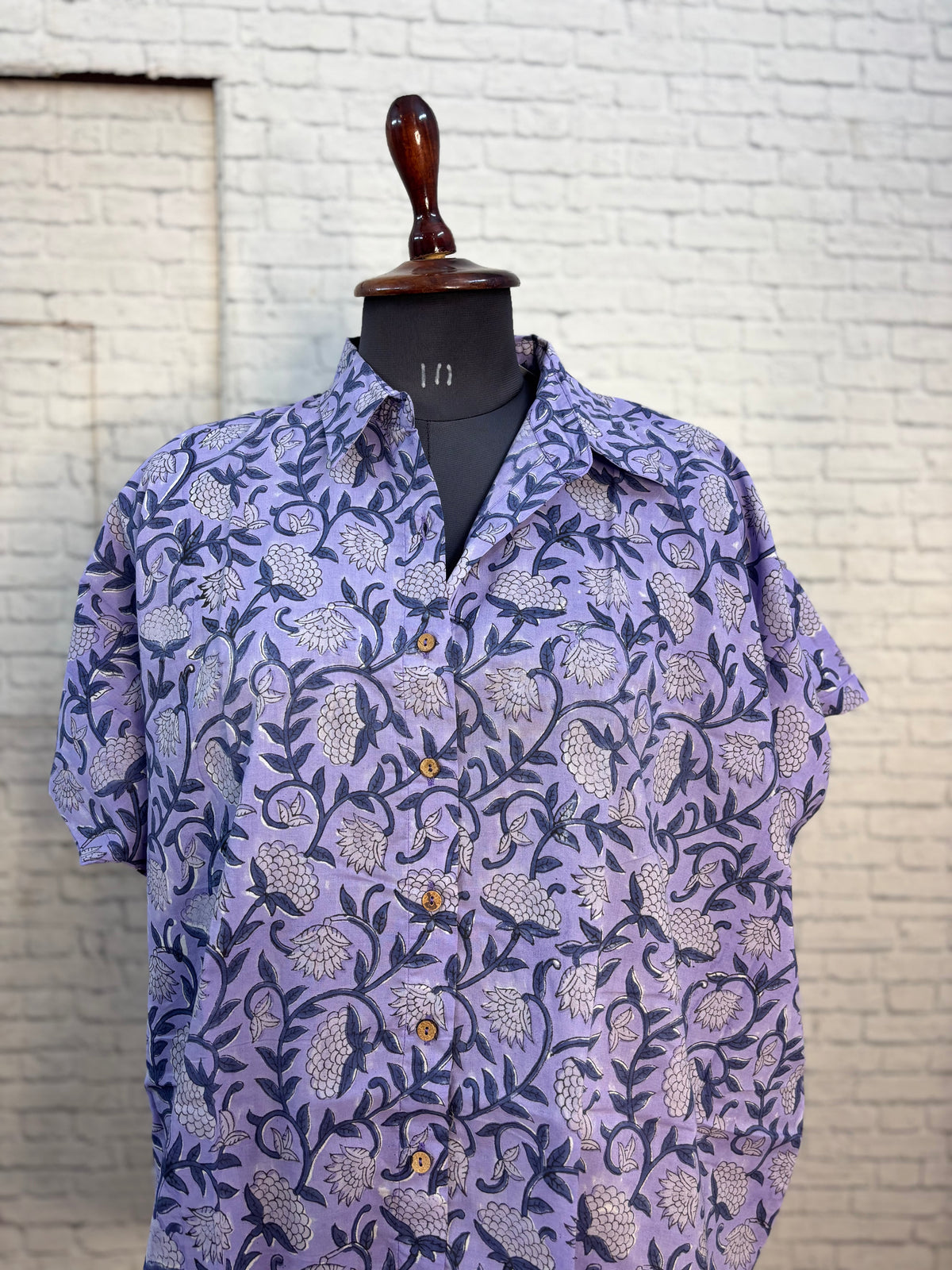 Lavender Hand Block Printed Cotton High Low Shirt Kaftan