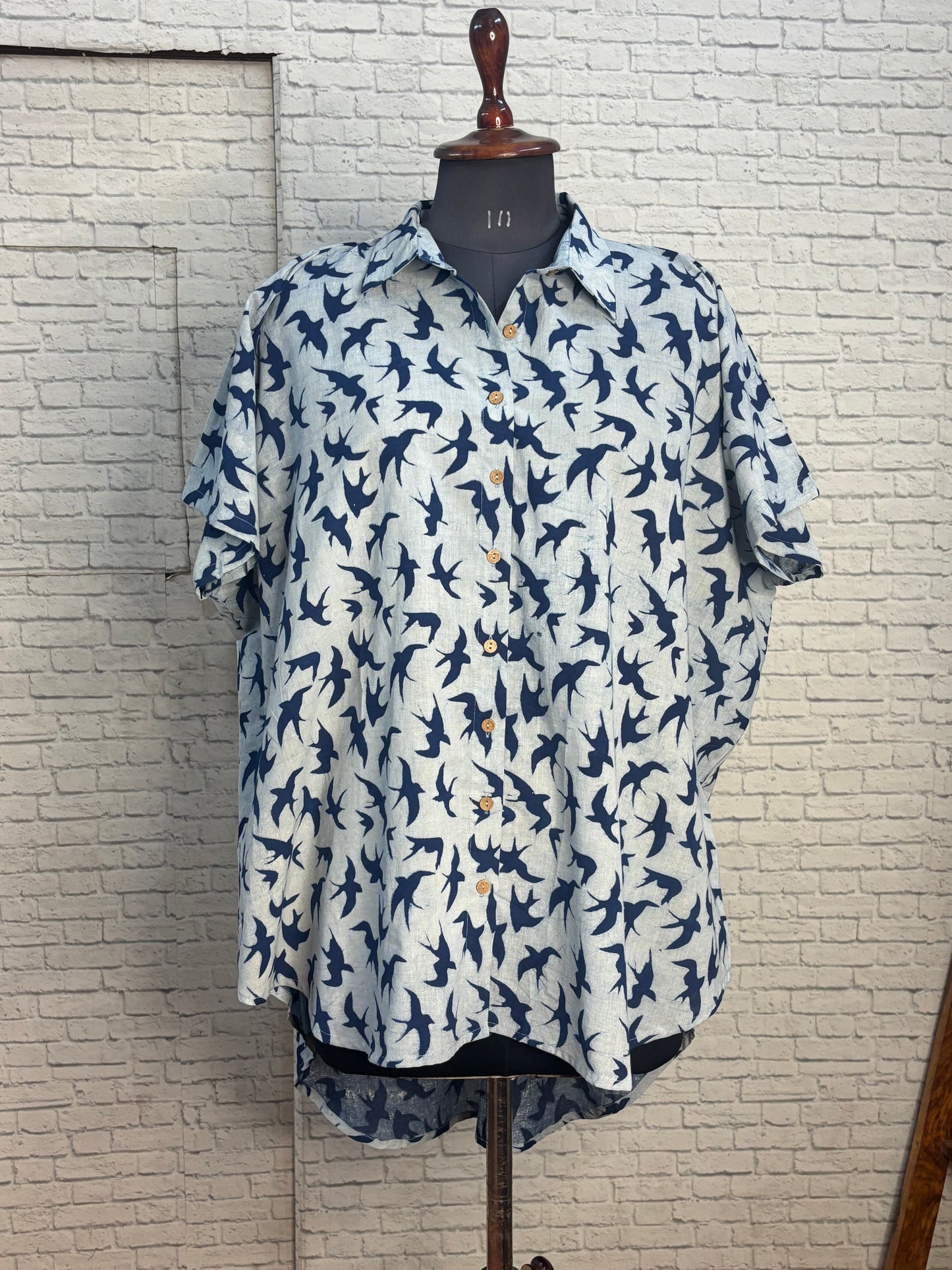 Indigo Birds Cotton High Low Shirt Kaftan