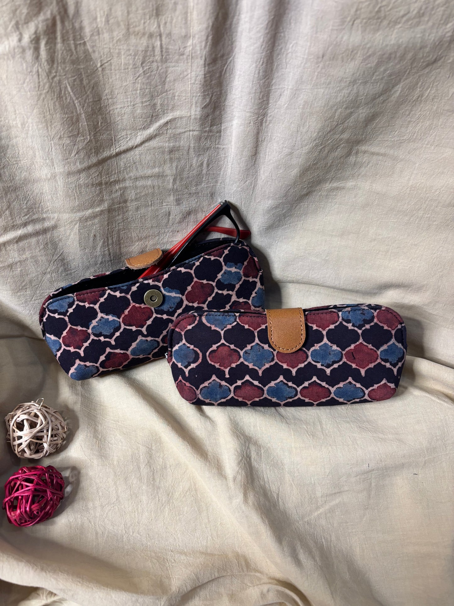 Black Red Ajrakh Eyewear Case