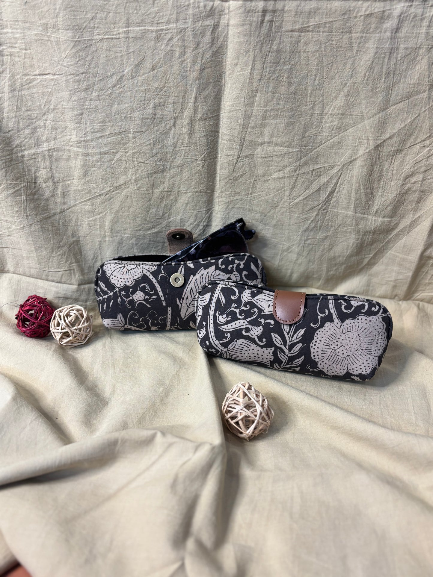 Black Kalamkari Hand Block Print Eyewear Case
