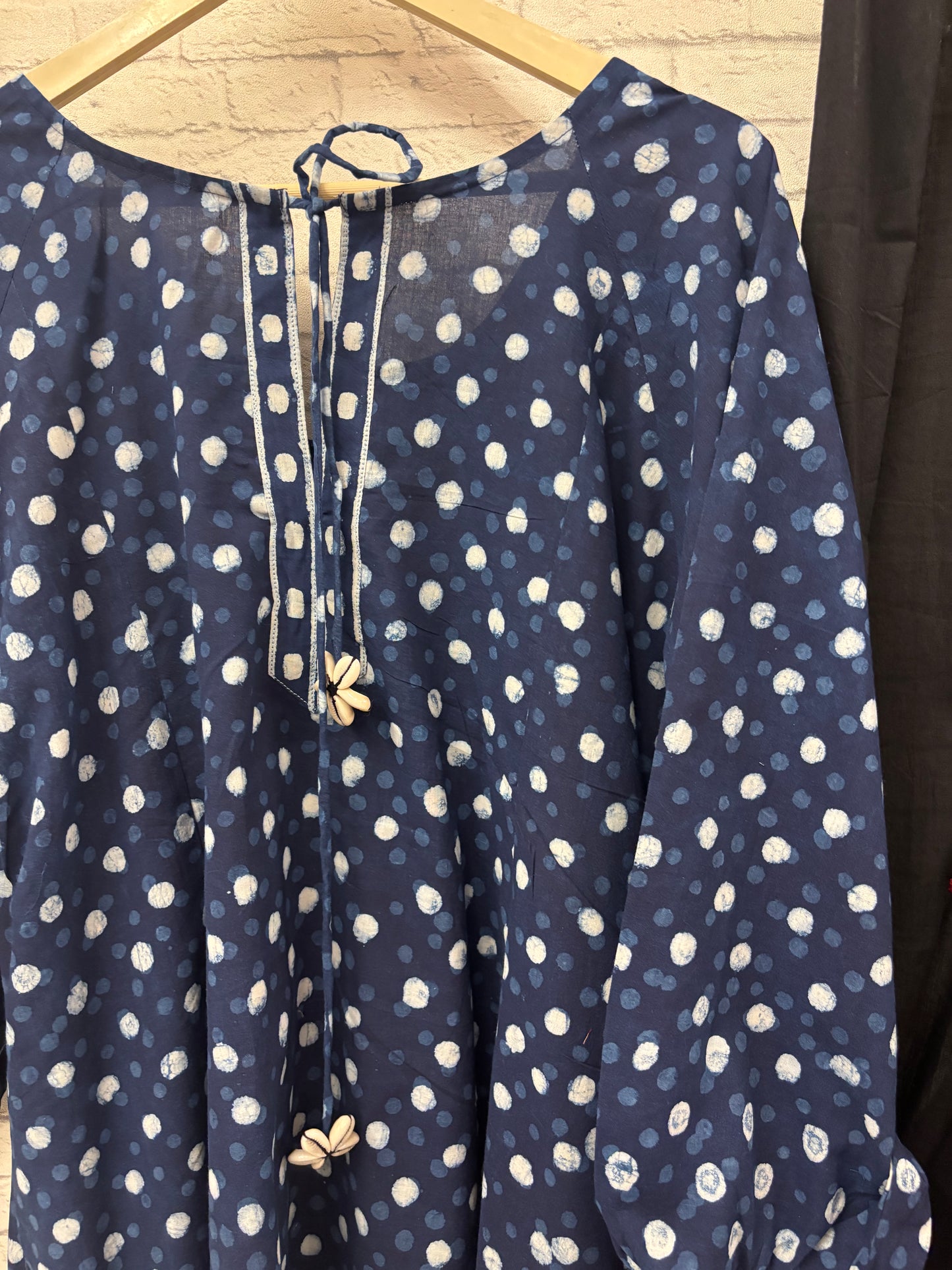 Deep Blue Sea Boho Top with Back Drawstring