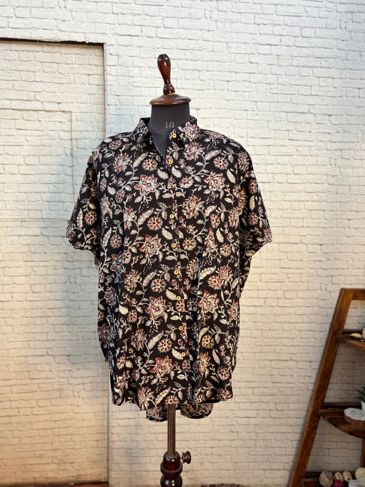Black Kalamkari Hand Block Printed Cotton High Low Shirt Kaftan