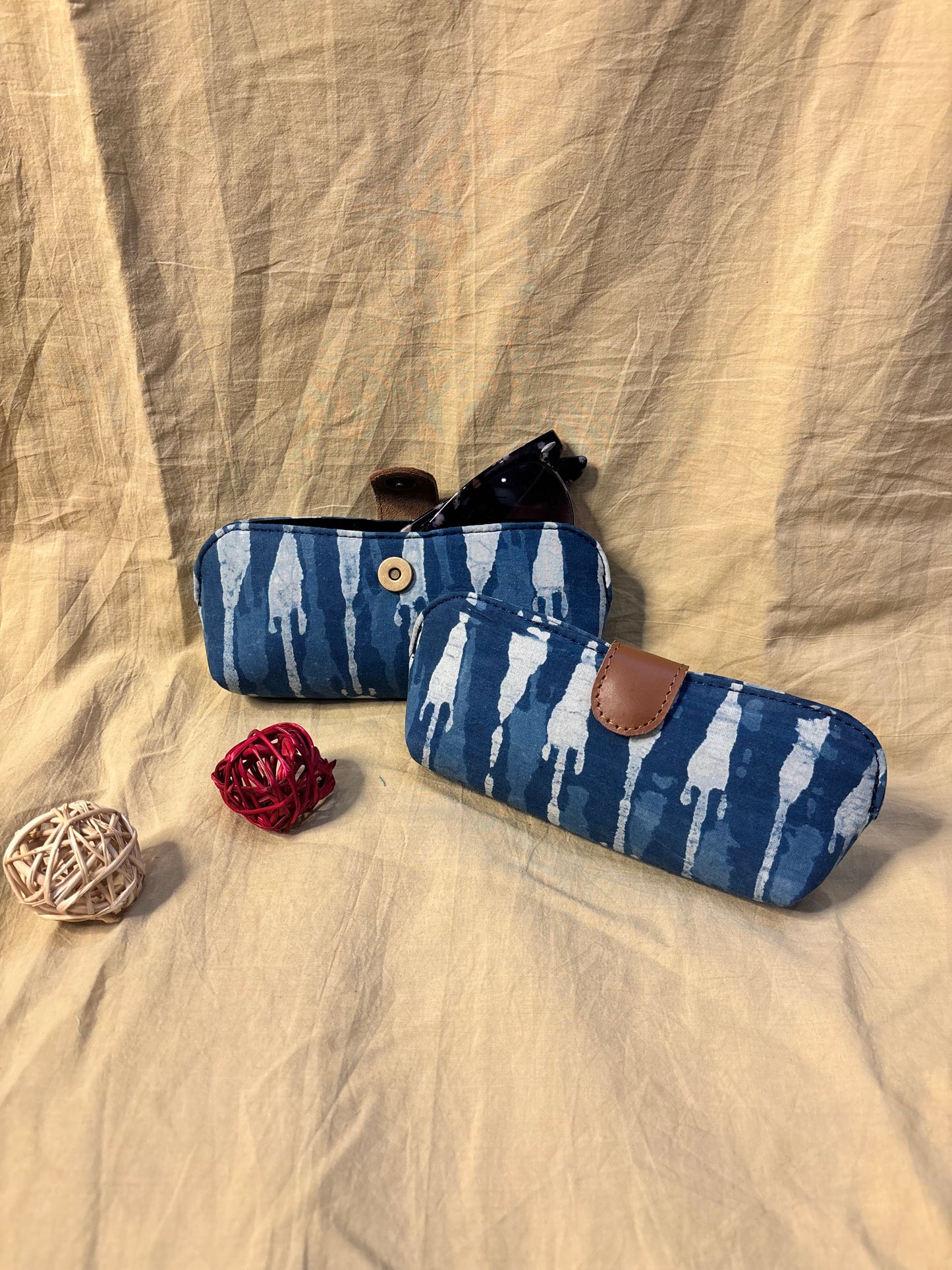 Indigo White Hand Block Print Eyewear Case