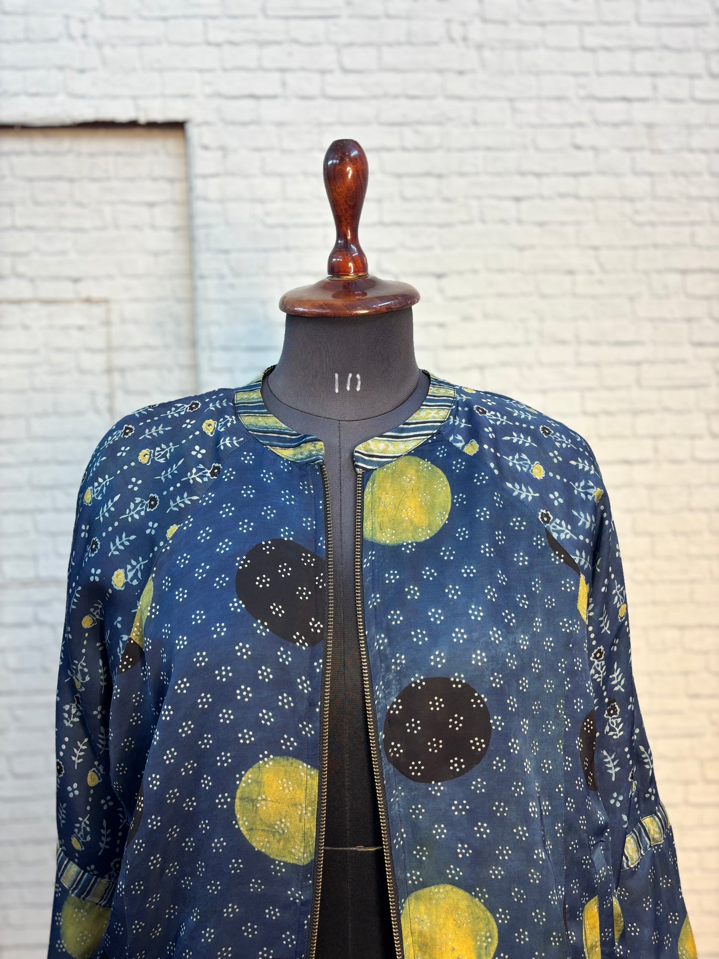 Indigo Green Modal Silk Ajrakh Unisex Bomber Jacket