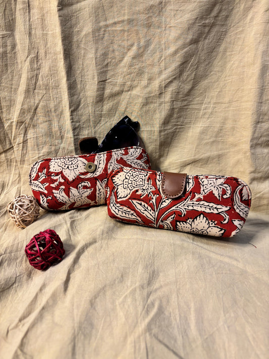 Red Bagru Hand Block Print Eyewear Case