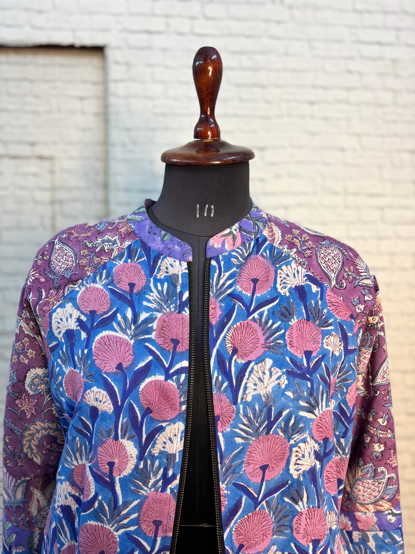 Purple Blue Hand Block Printed Unisex Bomber Jacket