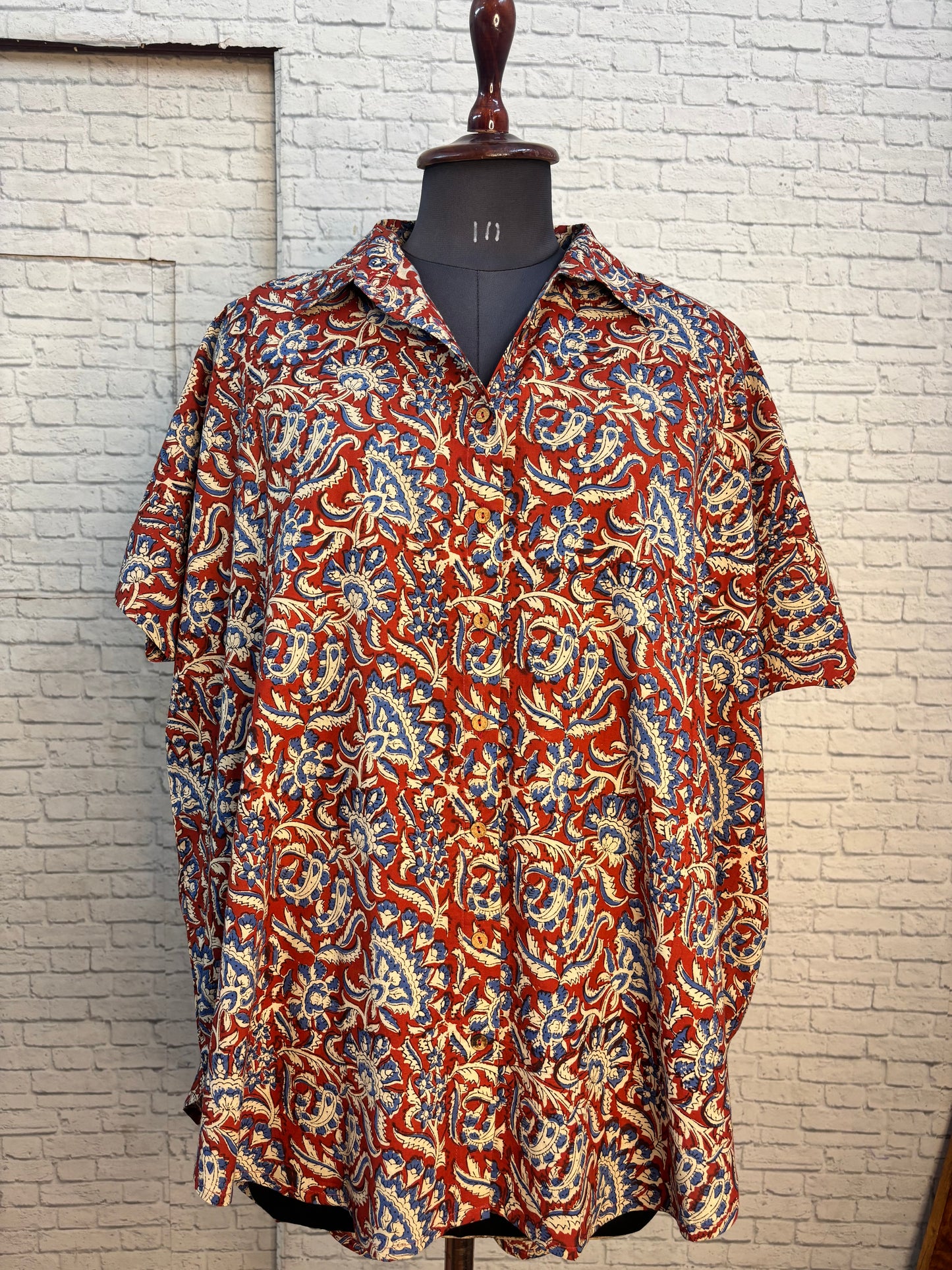 Red Kalamkari Hand Block Printed Cotton High Low Shirt Kaftan