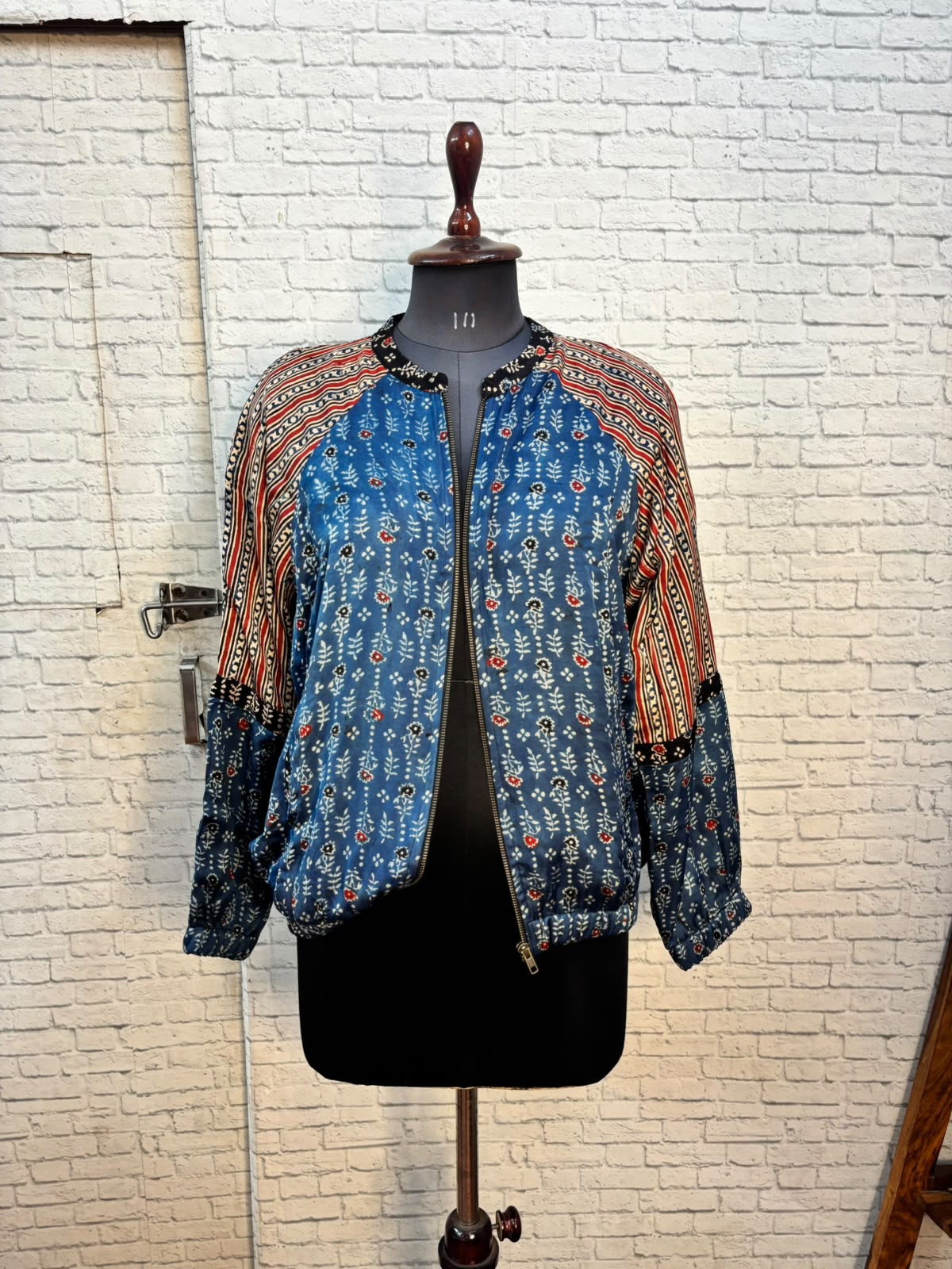 Indigo Modal Silk Ajrakh Unisex Bomber Jacket
