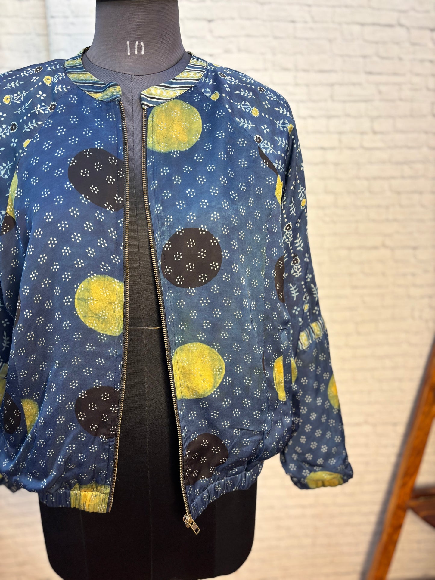 Indigo Green Modal Silk Ajrakh Unisex Bomber Jacket