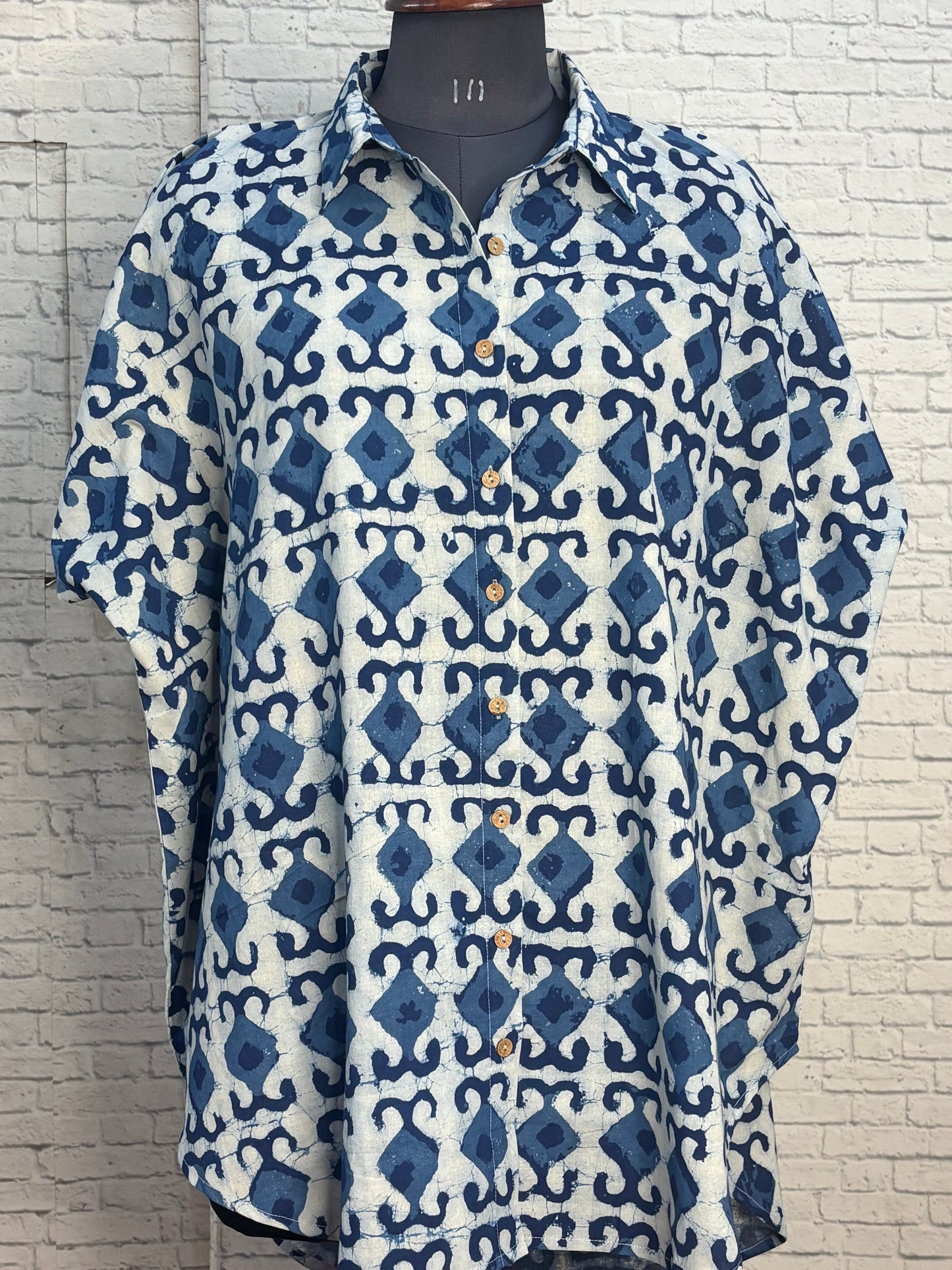 Indigo Diamond Cotton High Low Shirt Kaftan
