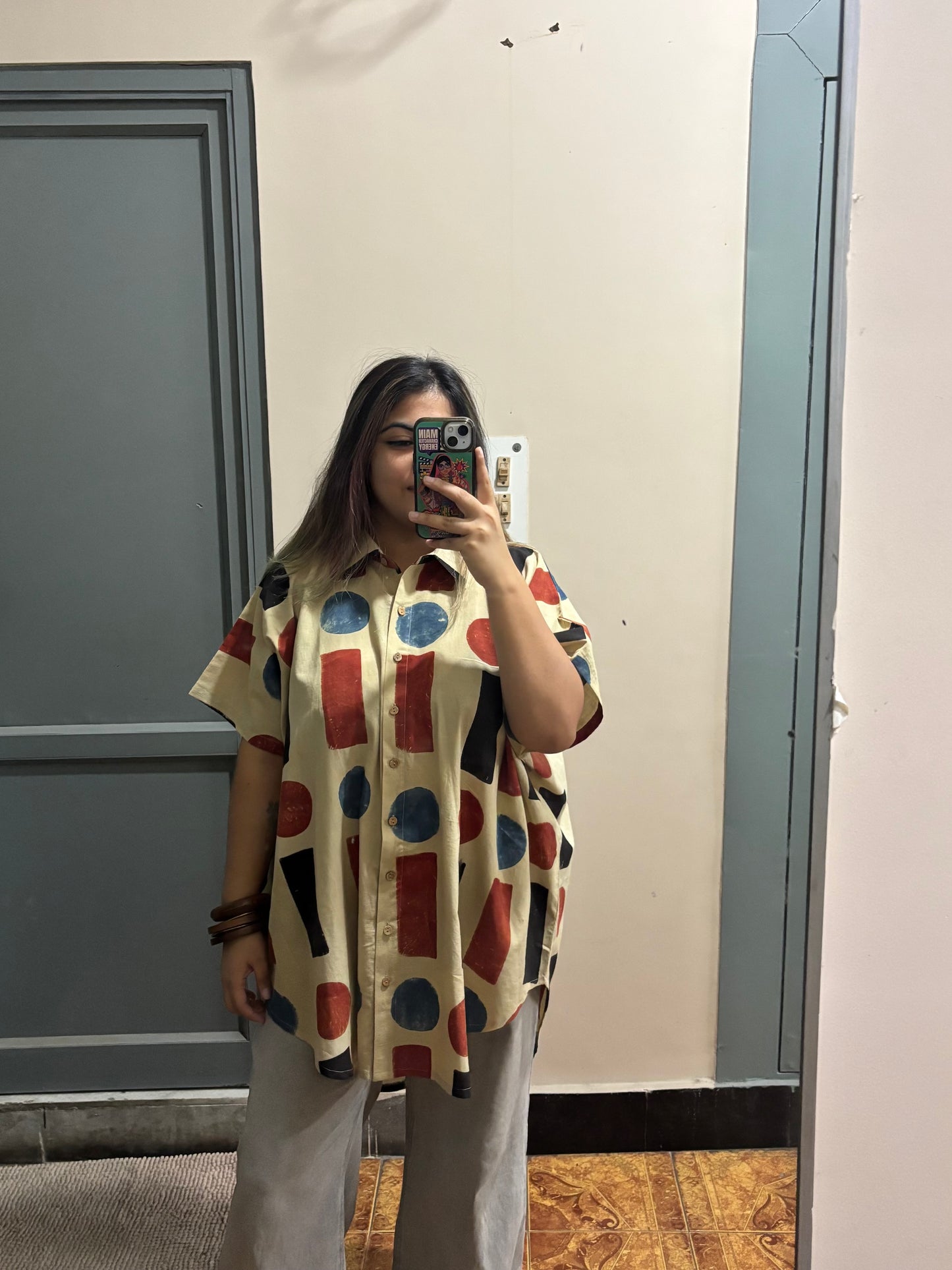White Geometric Ajrakh High Low Shirt Kaftan