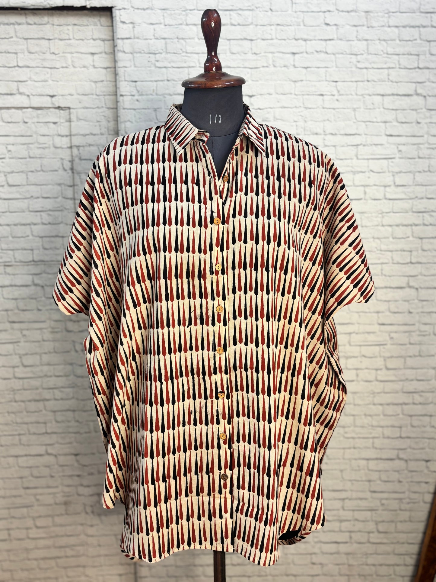 Red Black Tear Drops Cotton High Low Shirt Kaftan