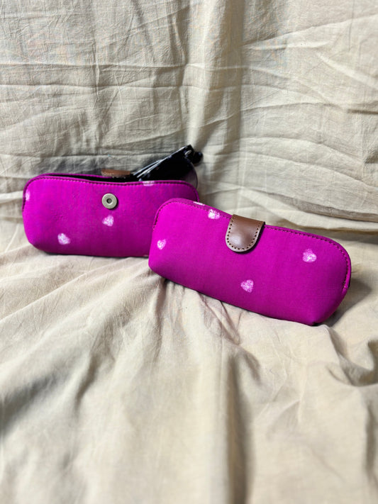 Pink Hearts Hand Block Print Eyewear Case