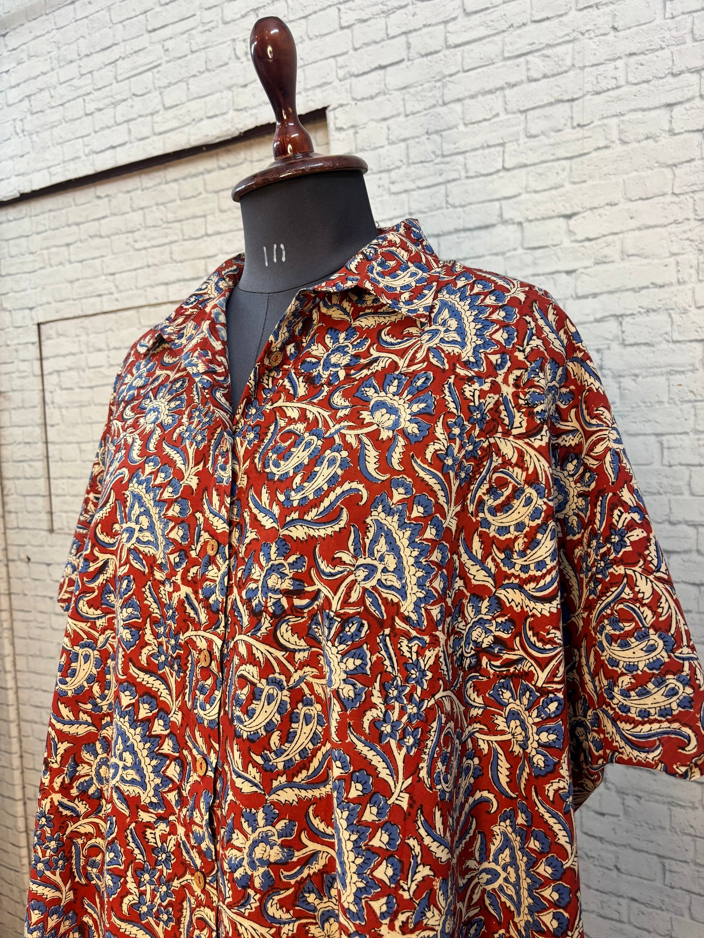 Red Kalamkari Hand Block Printed Cotton High Low Shirt Kaftan