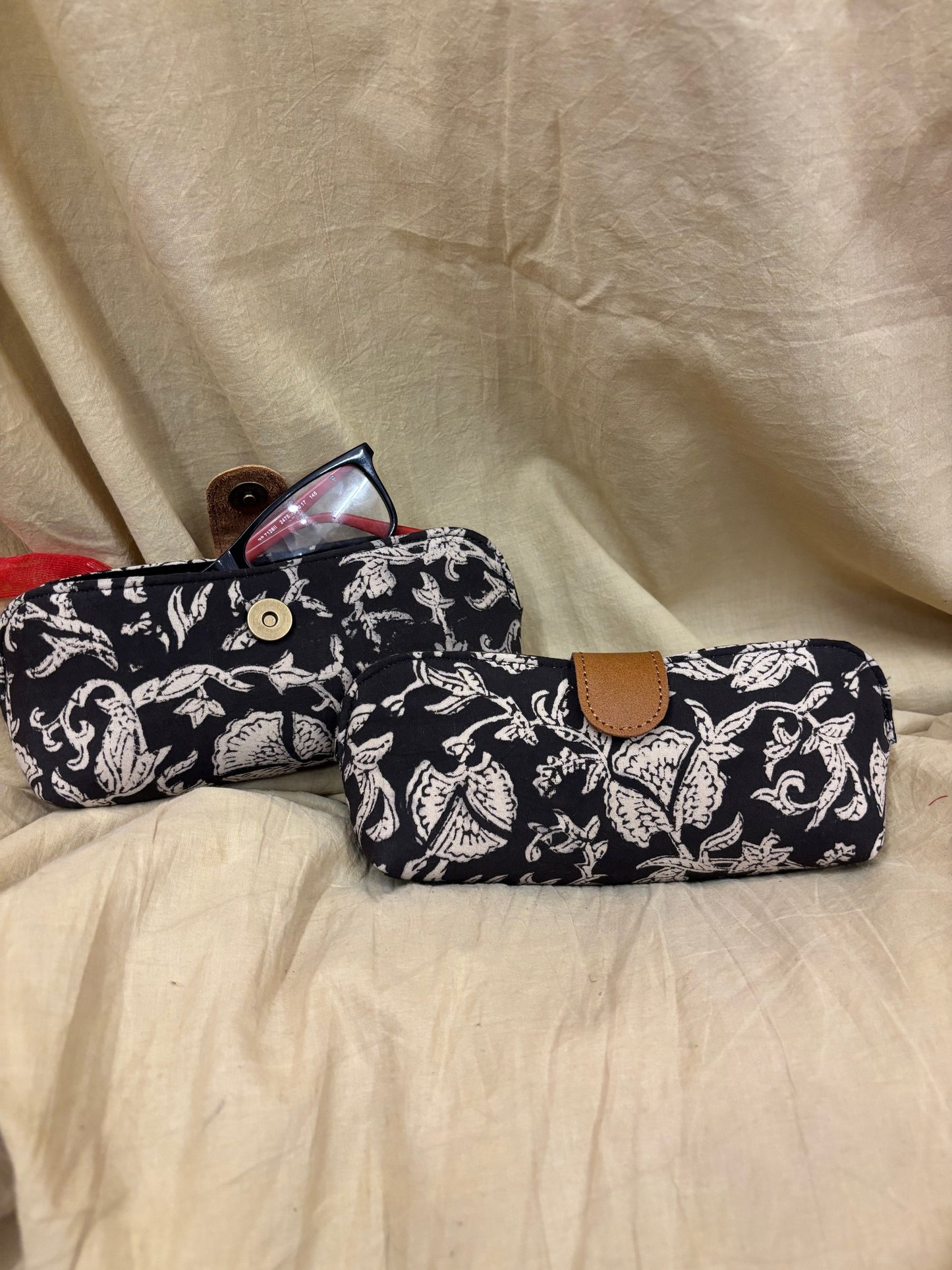 Black Kalamkari Hand Block Printed Eyewear Case