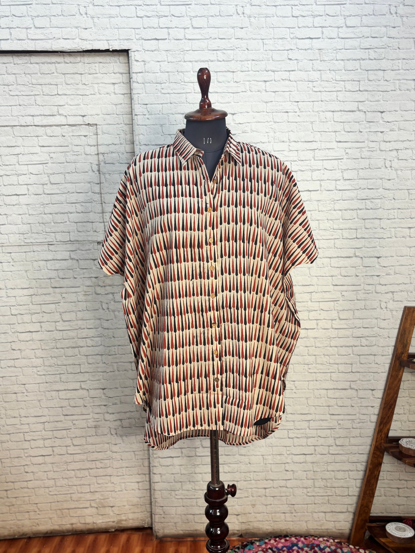 Red Black Tear Drops Cotton High Low Shirt Kaftan