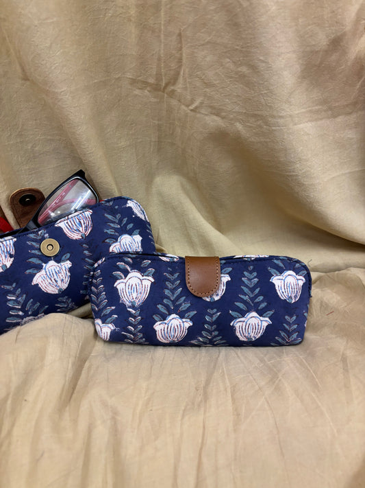 Blue Hand Block Printed Eyewear Case