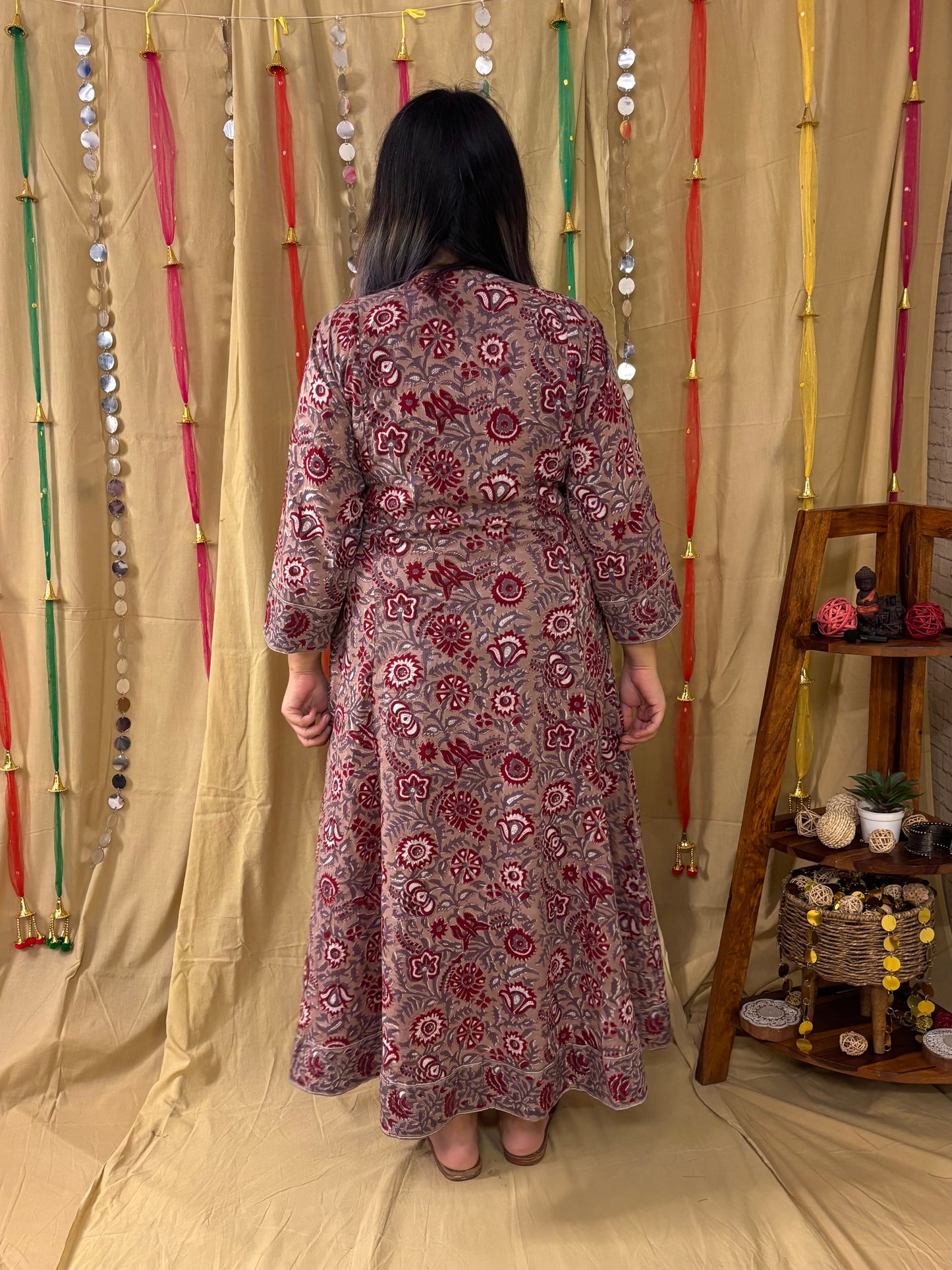 Inayat Hand Block Printed Patch Flared Maxi Dress with Hand Embroidery