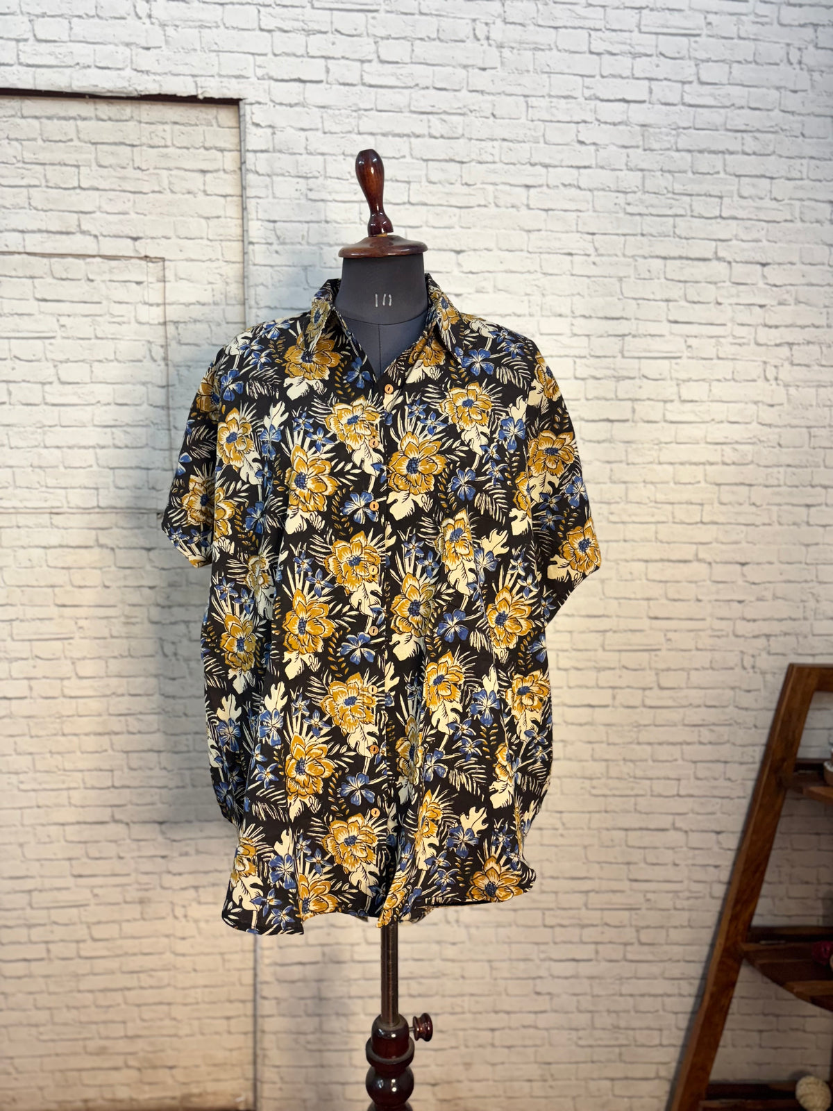Black Brown Kalamkari Hand Block Printed Cotton High Low Shirt Kaftan