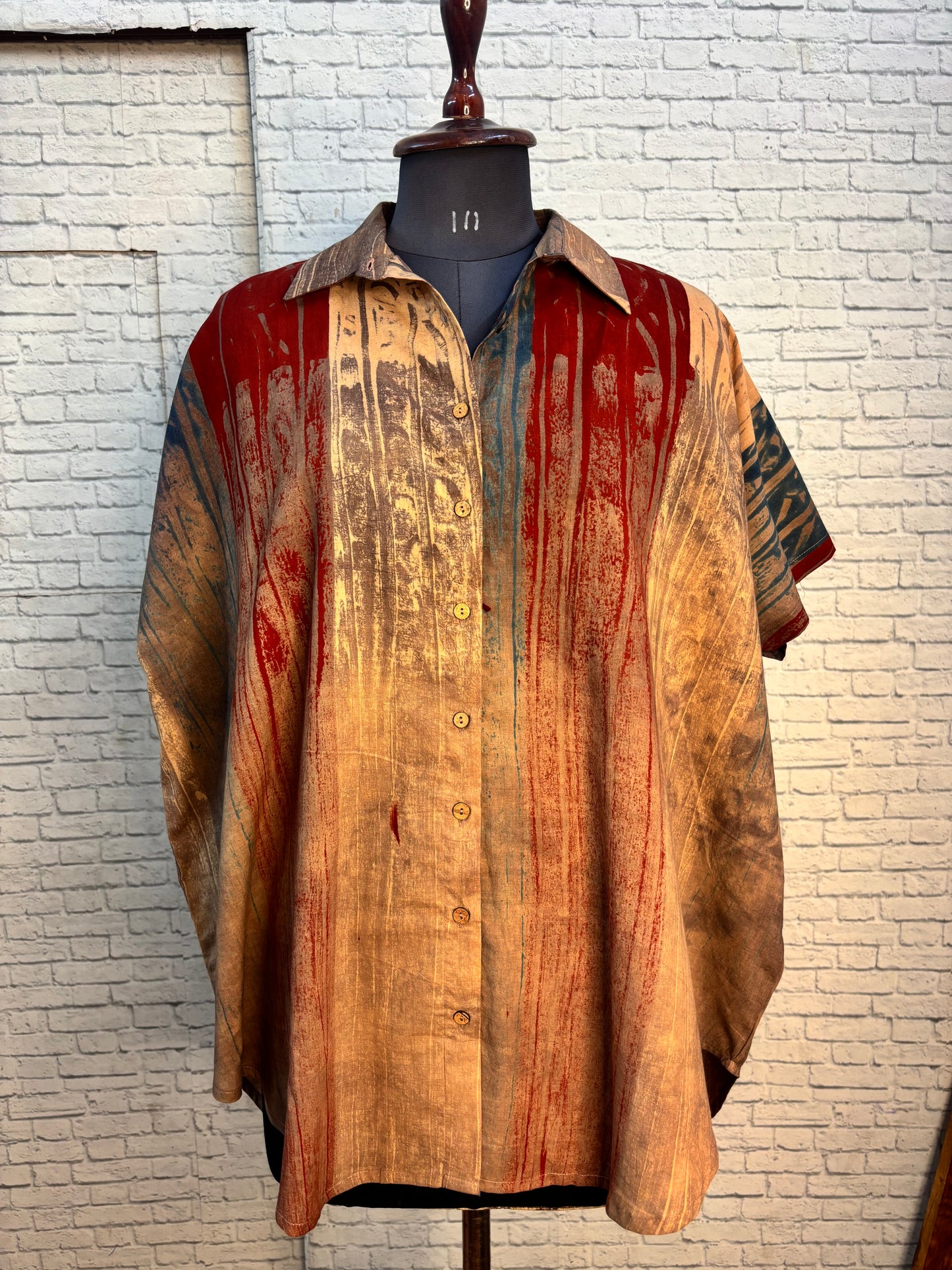 Kashish Red Brush Ajrakh Cotton High Low Shirt Kaftan