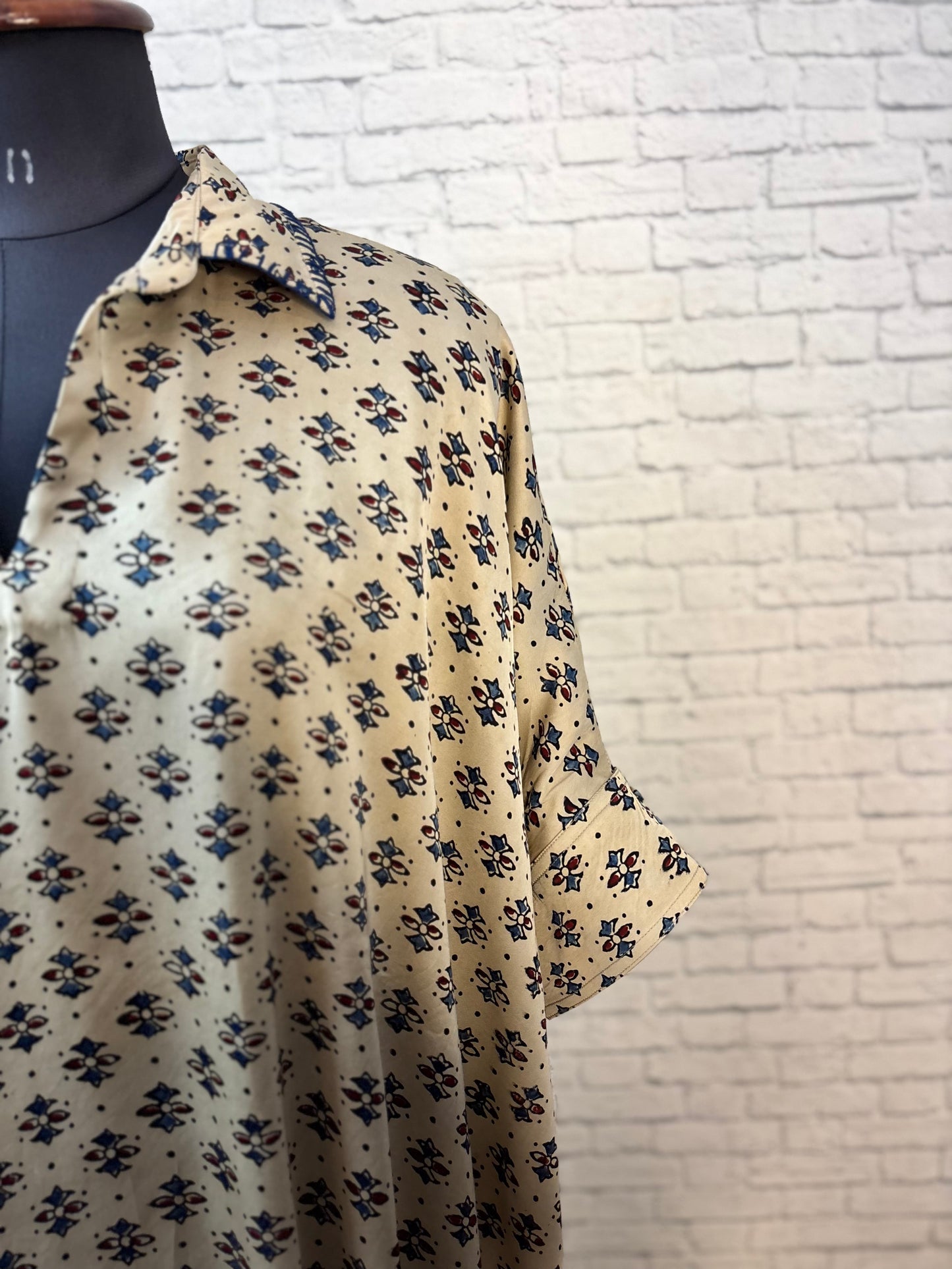 White Modal Silk Ajrakh Kaftan Top