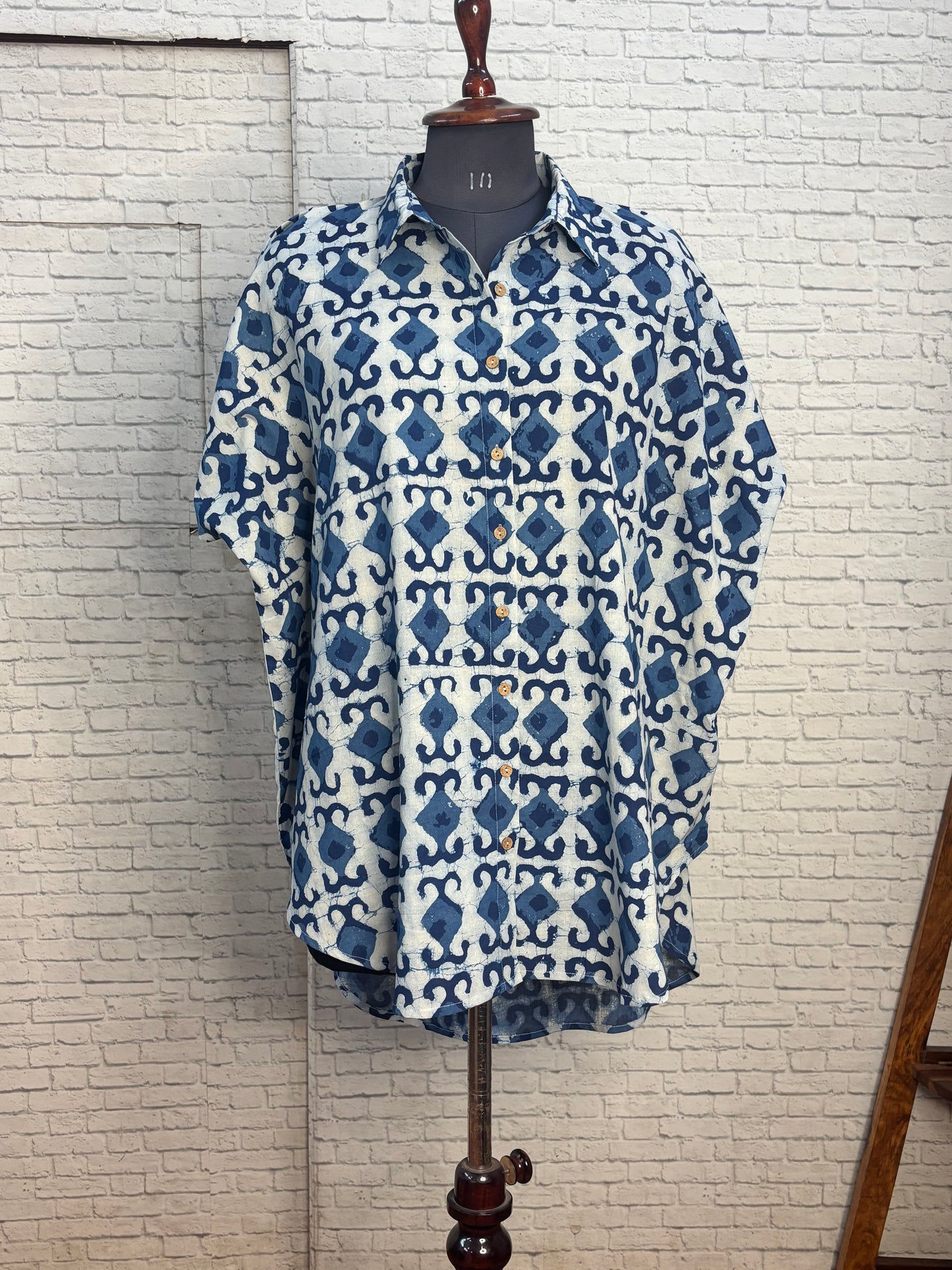 Indigo Diamond Cotton High Low Shirt Kaftan