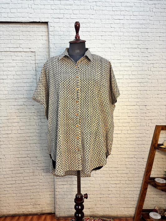 Black White Hand Block Printed Cotton High Low Shirt Kaftan