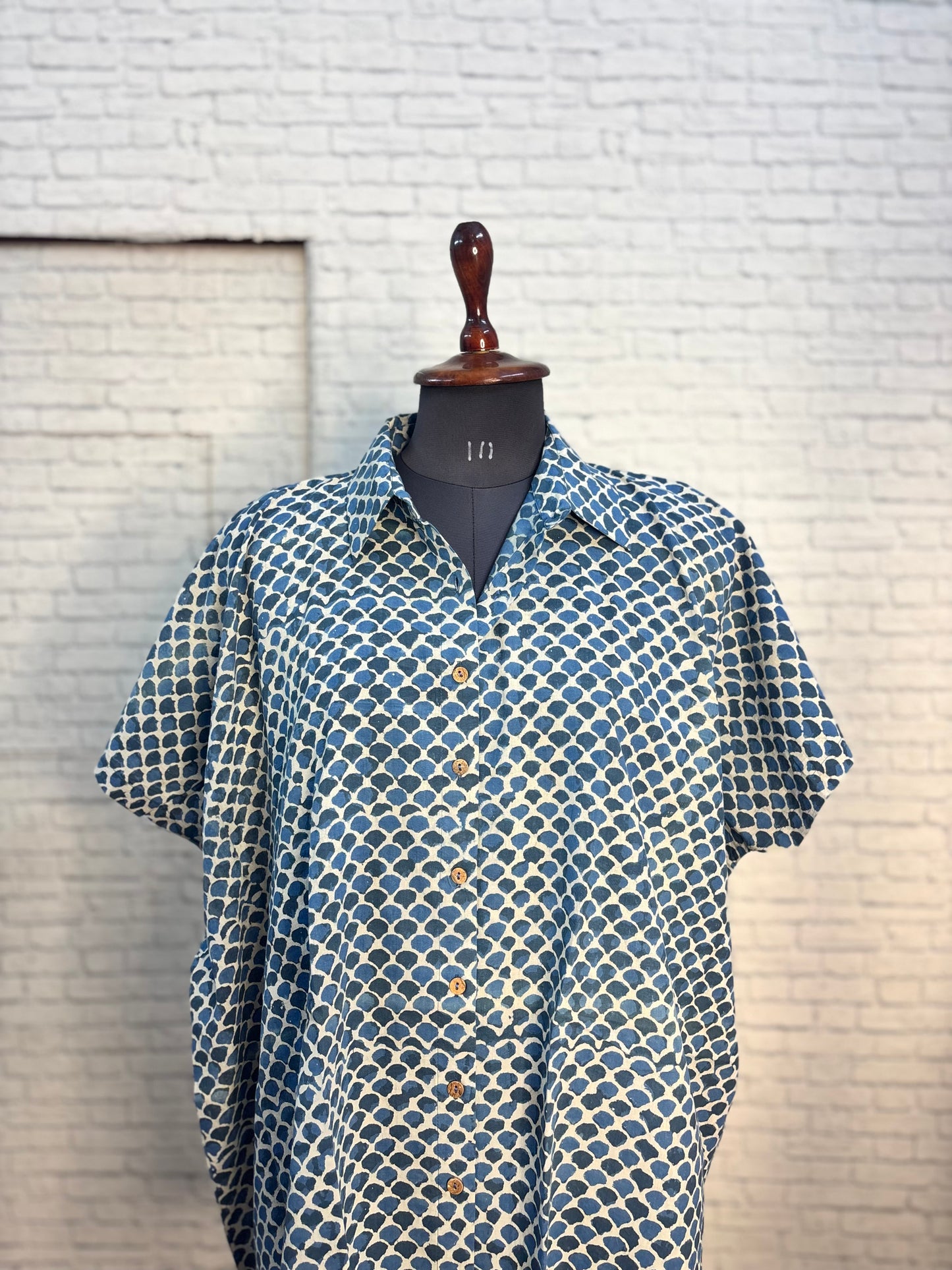 Indigo Fishscale Cotton High Low Shirt Kaftan